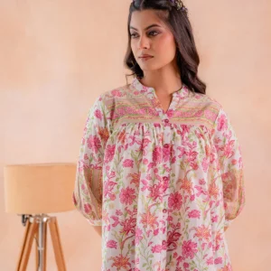 Floral Printed Gathered Ethnic Tunic