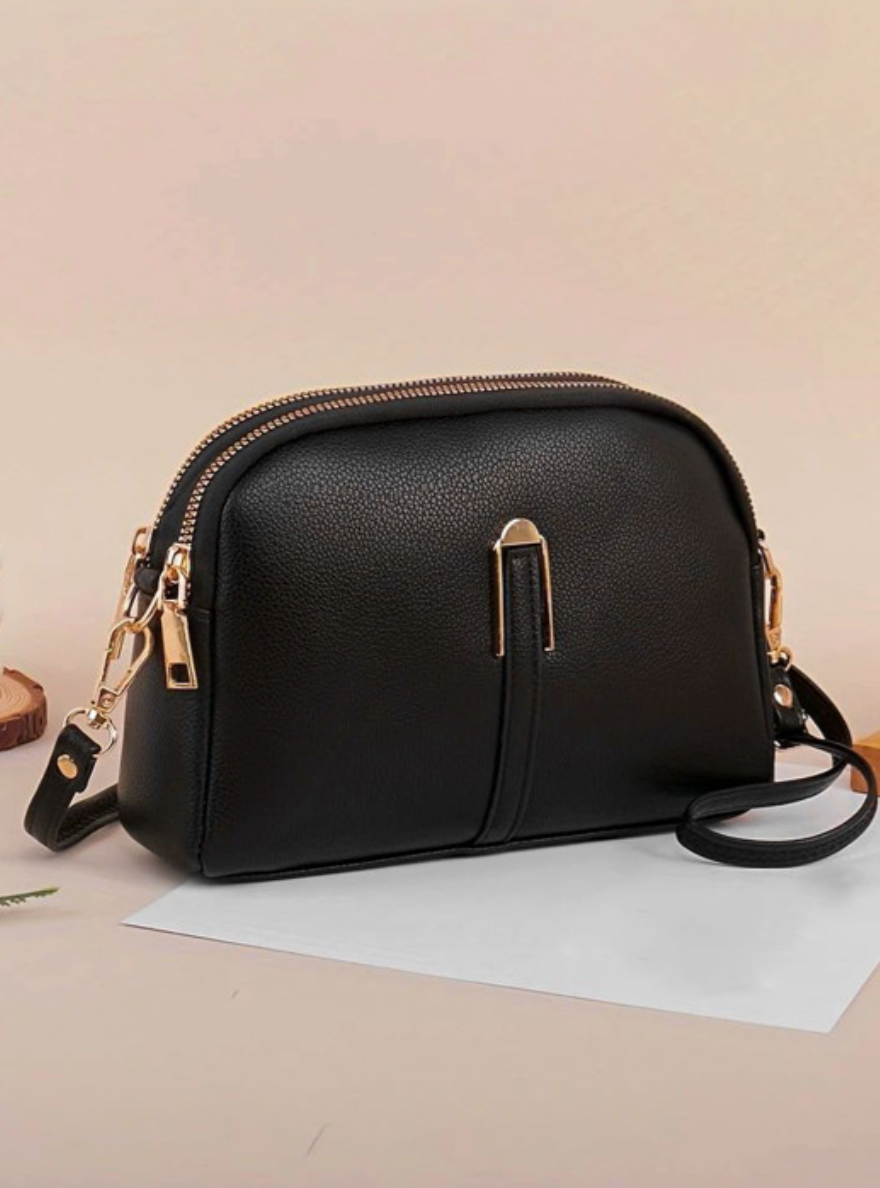 Black Textured Crossbody Sling Bag