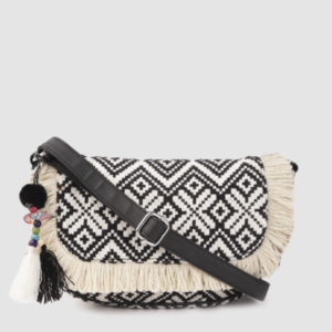 Black & Off-White Tasselled Sling Bag