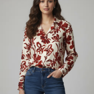 White & Maroon Satin Printed Bohemian Shirt