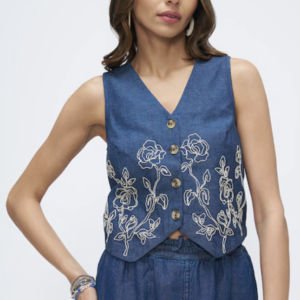 Embroidered Waistcoat-Style Top