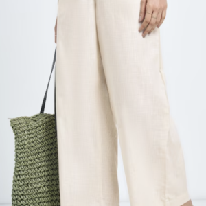 Ecru Striped Wide-Leg Trouser